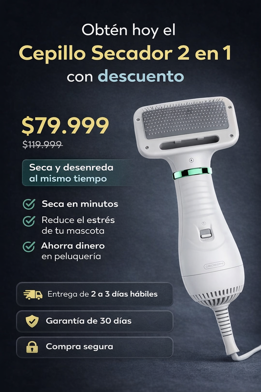 Cepillo Secador 2 en 1 para Perros y Gatos – Seca y Desenreda en Minutos