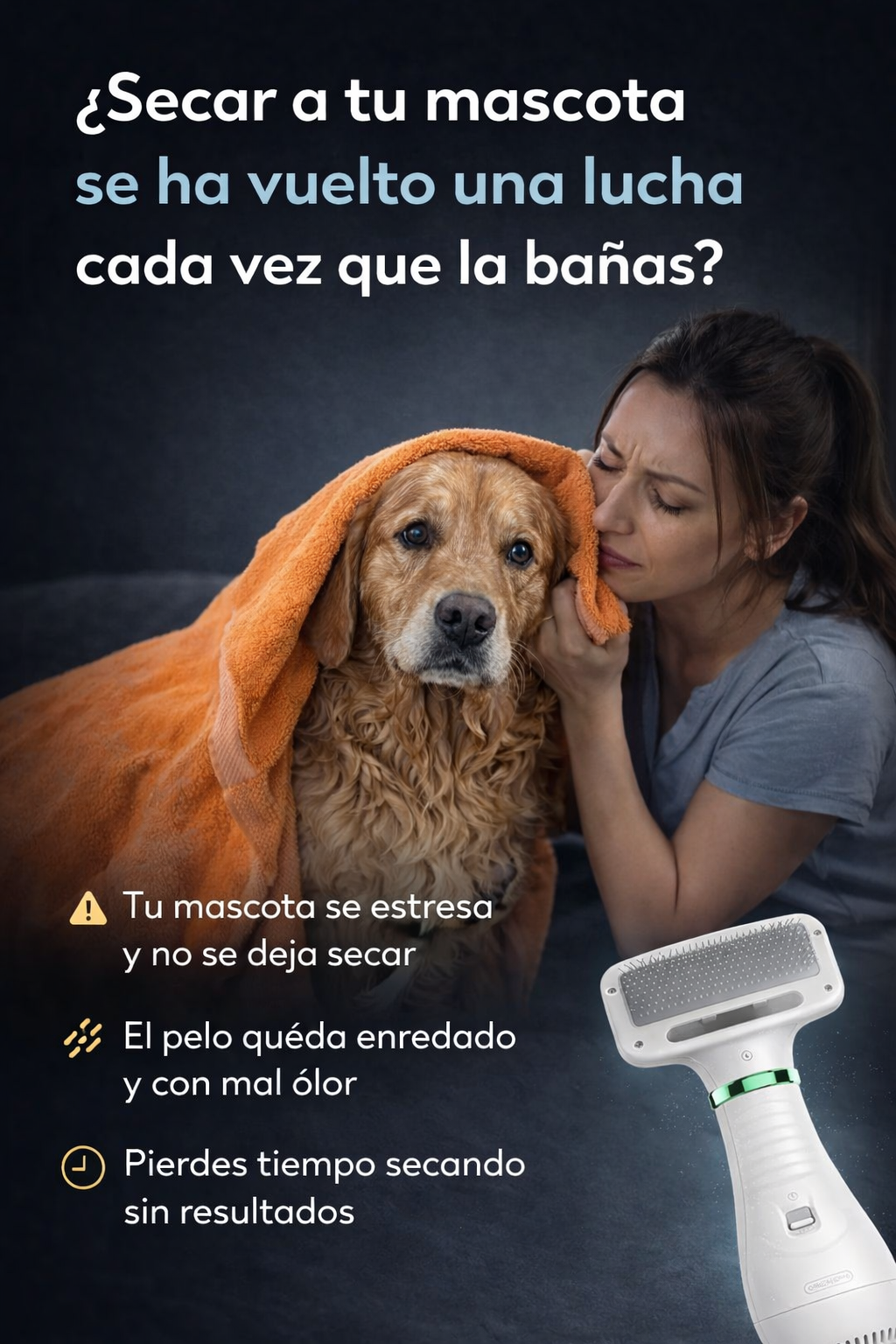 Cepillo Secador 2 en 1 para Perros y Gatos – Seca y Desenreda en Minutos
