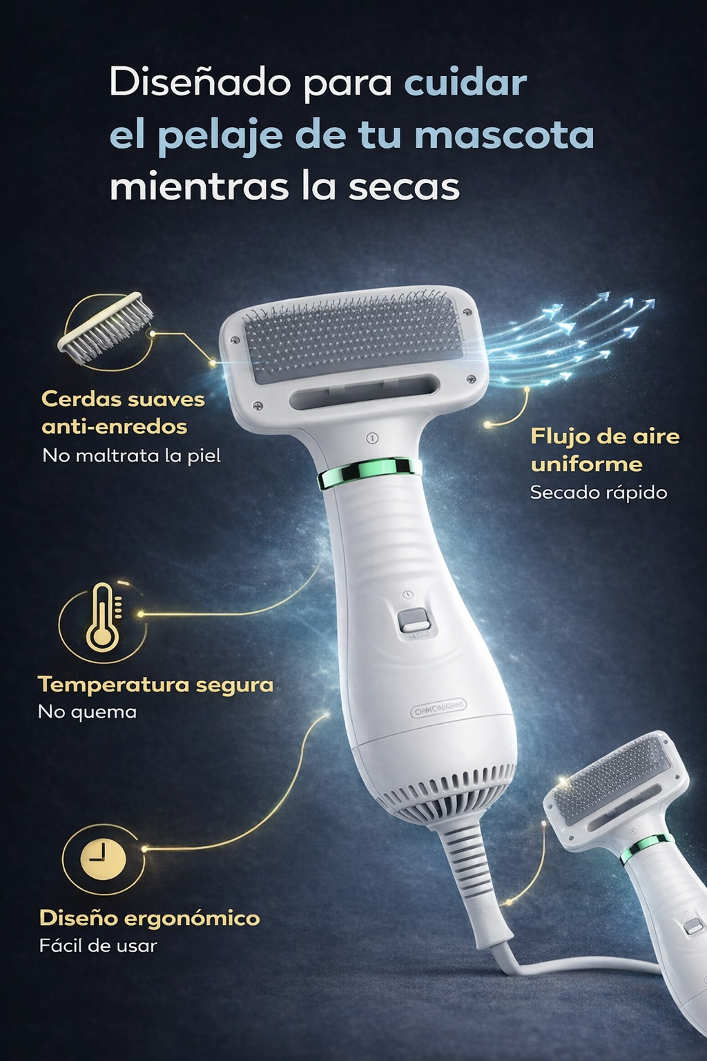 Cepillo Secador 2 en 1 para Perros y Gatos – Seca y Desenreda en Minutos